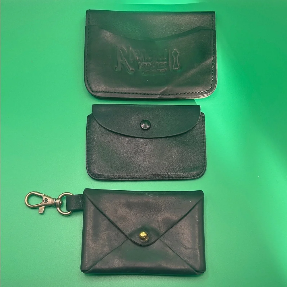 Black Custom Made Leather Card Wallets Set/3